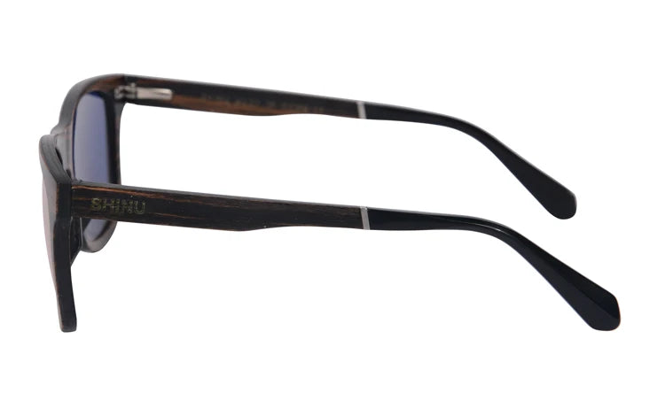 SHINU Handmade Natural Wood Polarized Sunglasses – Ebony, Zebra & Red Sandalwood UV400 Rectangle Frame for Men & Women