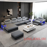 Modern L-Shaped Leather Sectional Sofa Bed with Adjustable Headrests, LED Lights, Storage & USB Ports thumbnail 17
