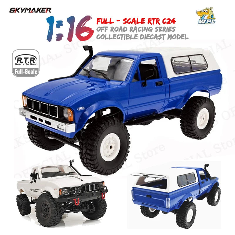 WPL C24-1 1:16 Scale 4WD RC Rock Crawler Truck with LED Lights – 2.4G Remote Control Off-Road Buggy