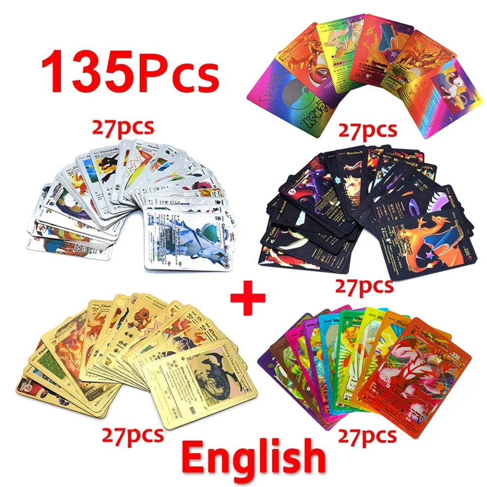 Pokemon VMAX & GX Gold Foil Flash Cards – Pikachu, Charizard, Multilingual Game Battle Collection