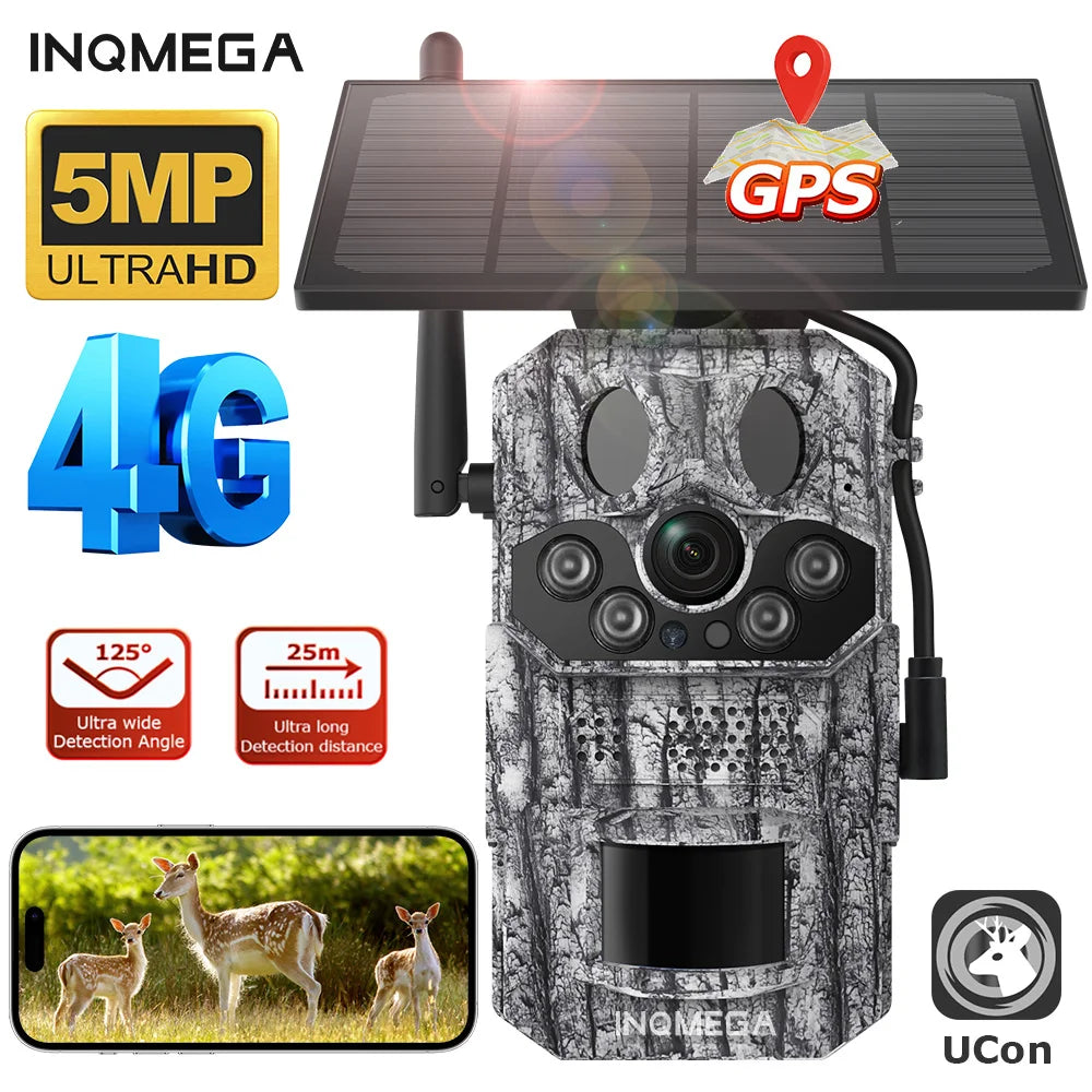 INQMEGA4G 2K 5MP PIR Motion Sensor Hunting Trail Camera with Night Vision & Solar Battery – IP66 Waterproof