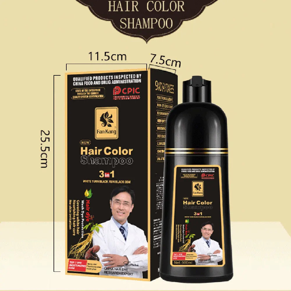 3-in-1 Instant Hair Coloring Shampoo – Natural Black & Herbal Brown, 500ml, Unisex Hair Dye