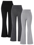 3-Pack or Single Piece Elegant Wide-Waisted Solid Color Summer Flared Pants for Women – Knitted Polyester Blend, Elastic Waist, Mature Style, Ankle-Length thumbnail 1