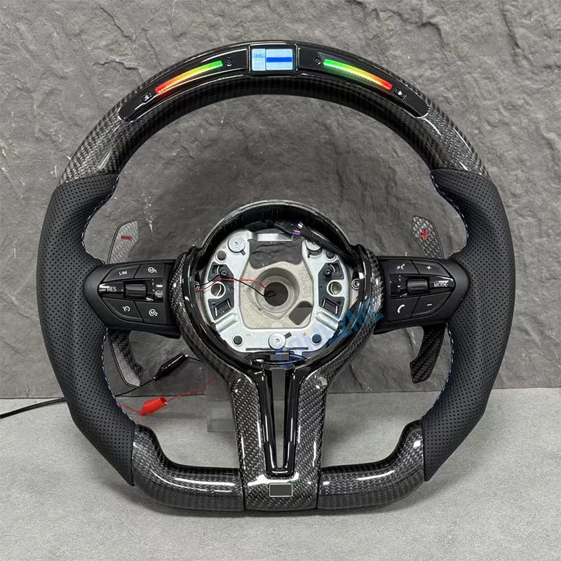 Customized Carbon Fiber Steering Wheel with Embedded LED Lights – Compatible with BMW X3 X4 X5 M2 M4 M8 F10 F15 F20 F22 F30 E90 E91