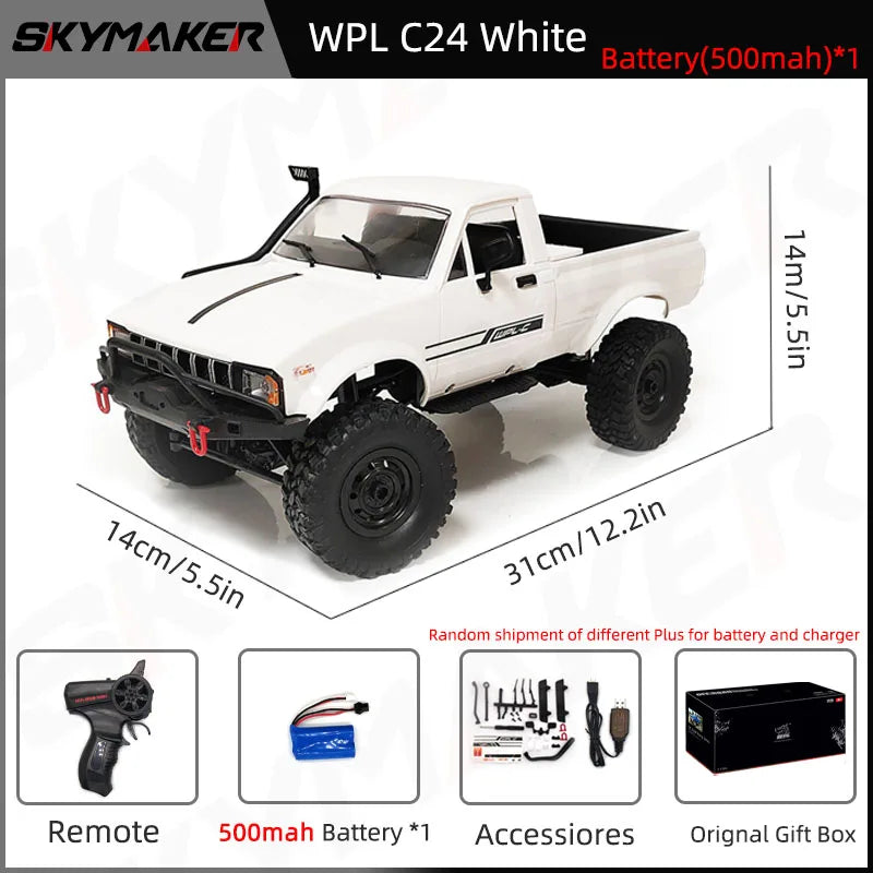 WPL C24-1 1:16 Scale 4WD RC Rock Crawler Truck with LED Lights – 2.4G Remote Control Off-Road Buggy