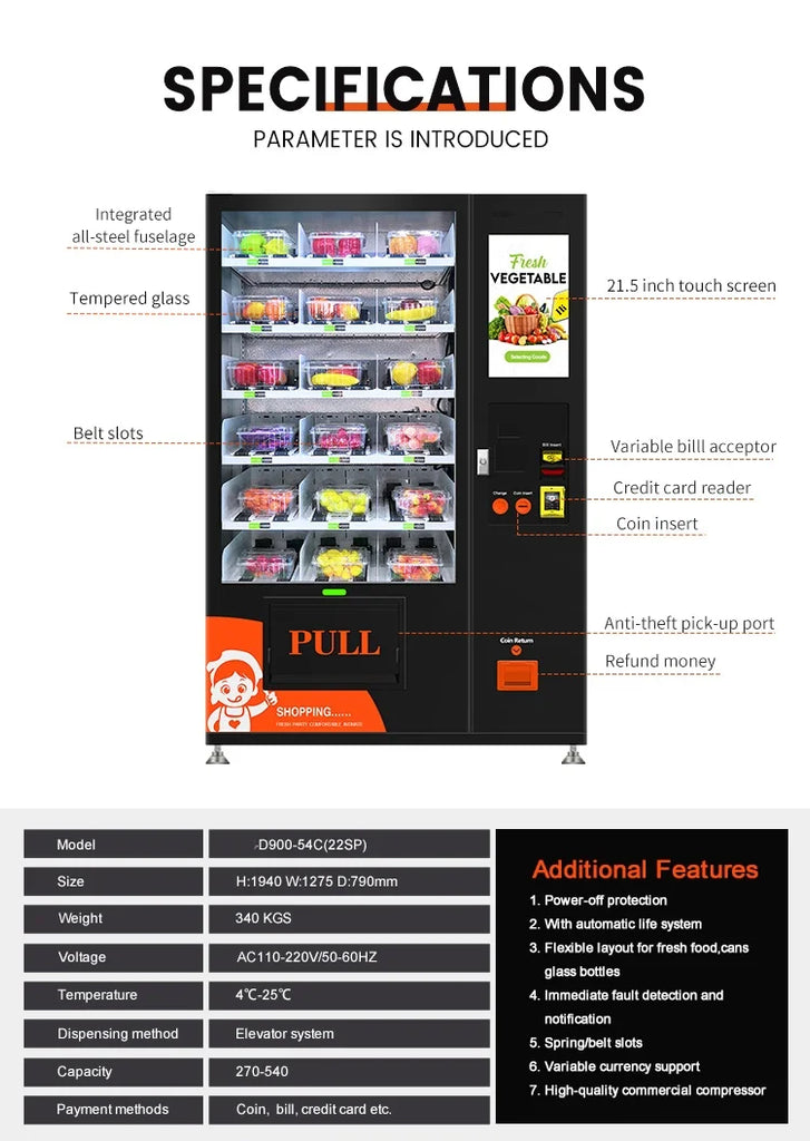 Drinks & Snack Vending Machine – Healthy Fresh Food with Cash Payment