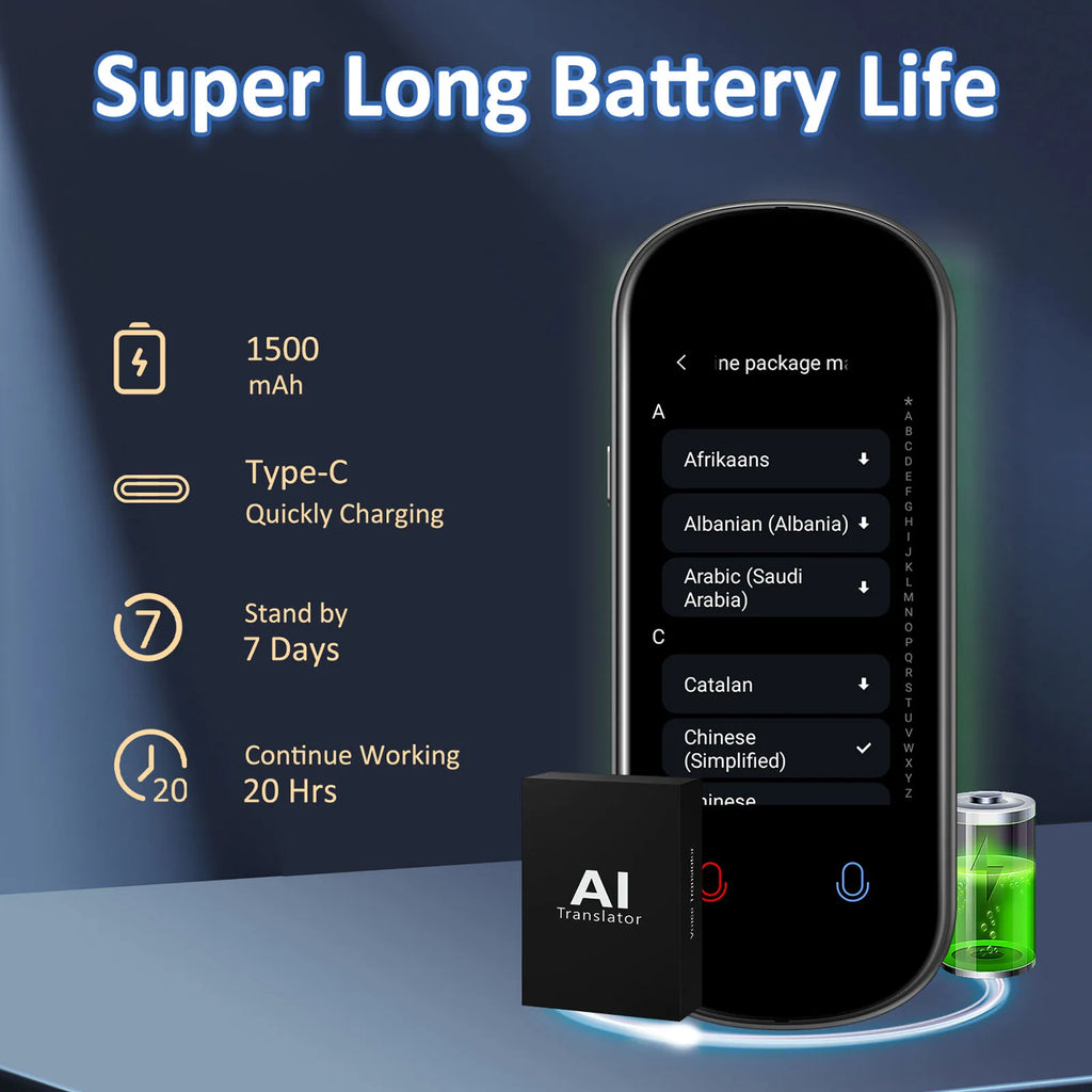 Z2 Instant AI Voice Translator 3.1” Touch Screen Portable Real-Time Translator with Recording & Photo for Travel, Learning, and Meetings