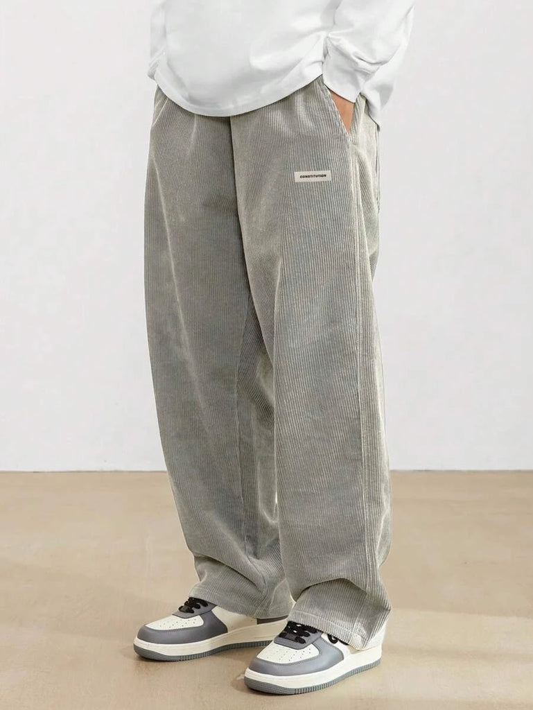 Autumn Men’s Corduroy Casual Pants – Loose Fit Straight Leg Streetwear with Elastic Waist