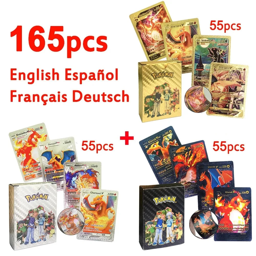 Pokemon VMAX & GX Gold Foil Flash Cards – Pikachu, Charizard, Multilingual Game Battle Collection