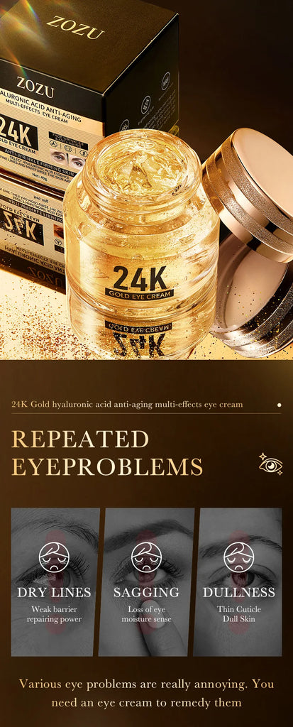 24K Gold Hyaluronic Acid Eye Cream – Anti Dark Circles, Puffiness & Firming Treatment 30ml