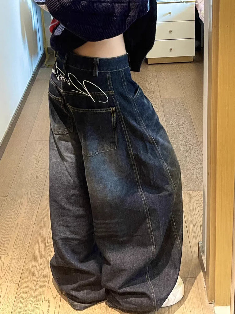 Womens Y2K Loose Baggy Cargo Jeans – High Waist Wide Leg Vintage Style