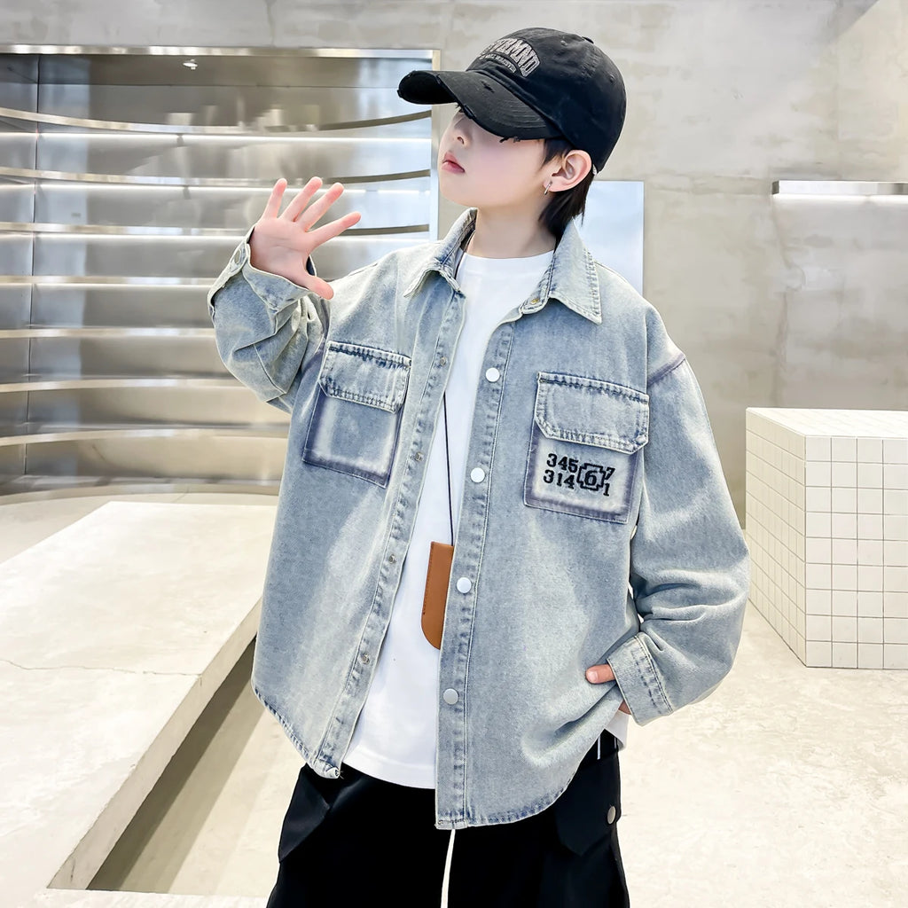 Kids Boys Denim Jacket – Casual Loose Fit Jeans Coat for Spring & Autumn (Ages 5–14)