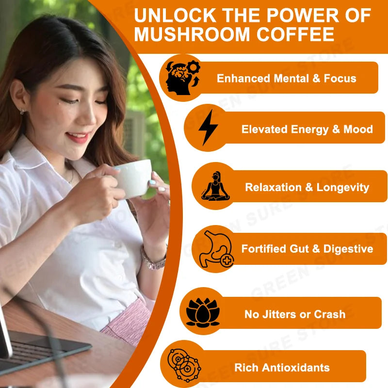 Mushroom Coffee With 11 Superfood Mushrooms including Lion's Mane, Reishi, Chaga, Cordyceps For Energy, Focus, Memory & Immunity