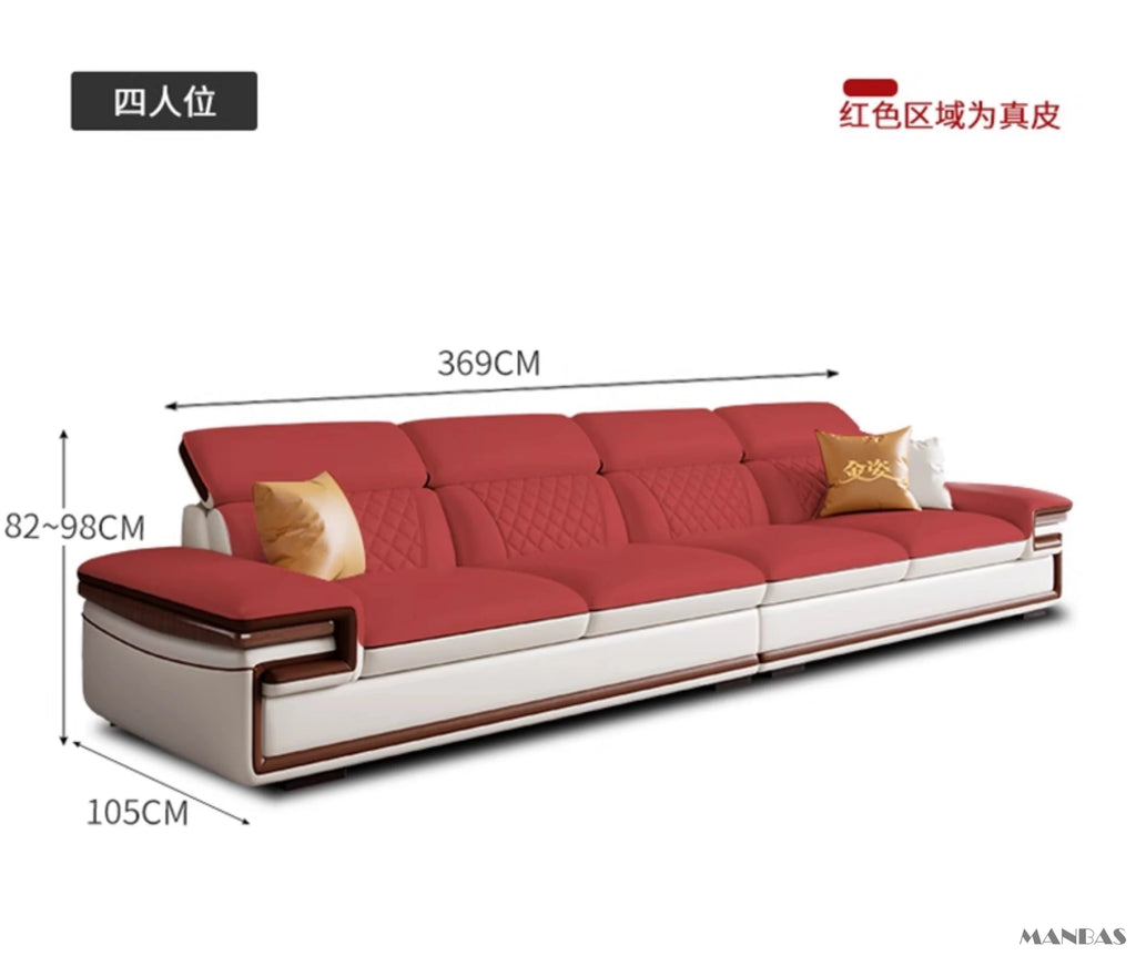 MINGDIBAO Italian Genuine Leather L-Shaped Sofa Set with Adjustable Headrests, Bluetooth Speaker & Wireless Charging