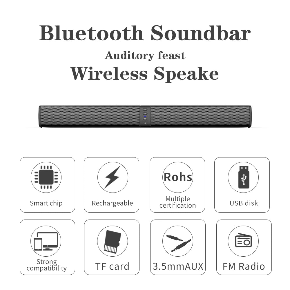 Powerful Wireless Soundbar with Subwoofer – TV, PC & Home Theater Speaker