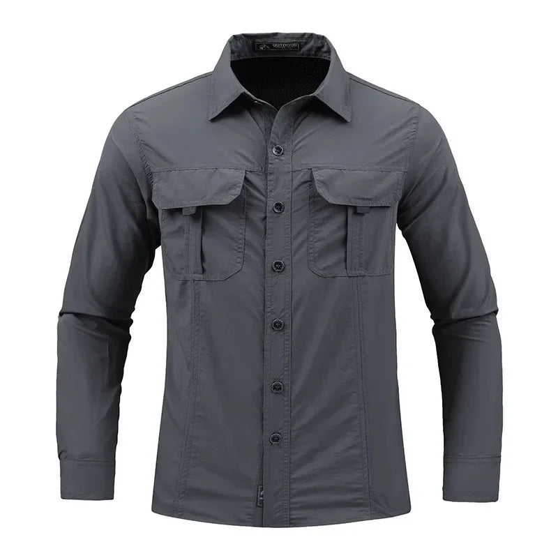 Men’s Lightweight Quick-Drying Tactical Shirt – Breathable Military-Style Long-Sleeve Cargo Shirt for Hiking, Camping & Outdoor Adventures