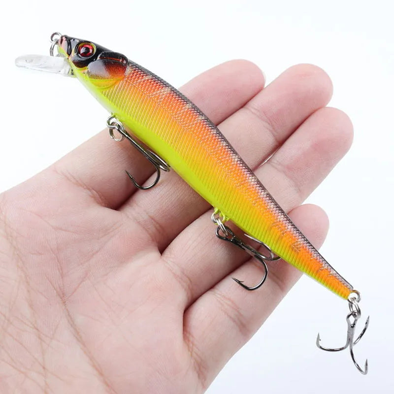 FFLYBG 11.5cm/14g Artificial Bionic Minnow Fishing Lure – Hard Bait with 3D Eyes, Treble Hooks & Realistic Swim Action (5/10 Pcs Set)