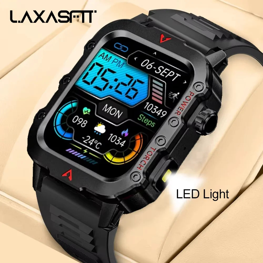 LAXASFIT Q11 Men’s Smart Watch with LED Flashlight, Fitness & Health Monitoring