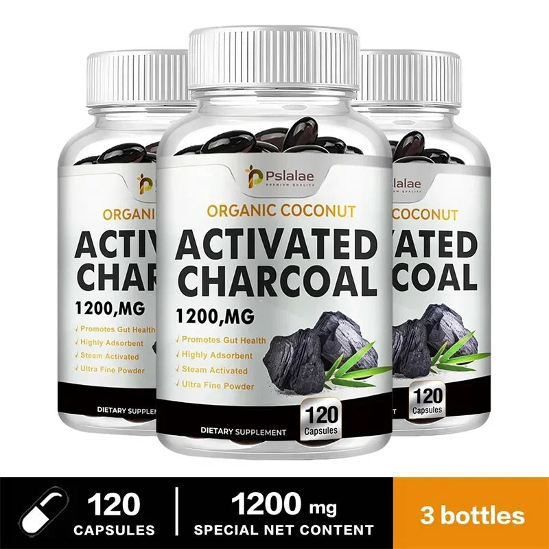 Activated Charcoal Capsules for Gut Health, Bloating and Gas Relief – Digestive Detox and Colon Cleanse Supplement – 30/60/120 Capsules