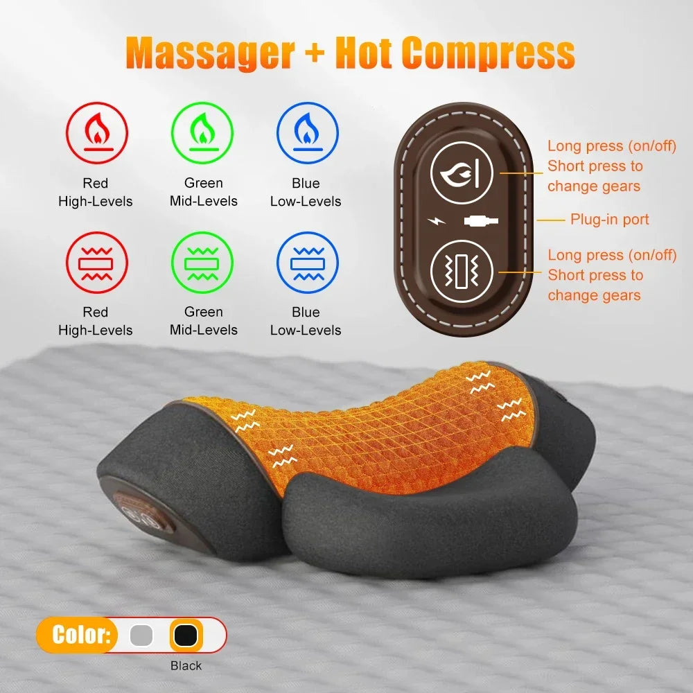 Electric Neck Massager Pillow Cervical Stretcher with Heat & Vibration – Orthopedic Neck and Back Support