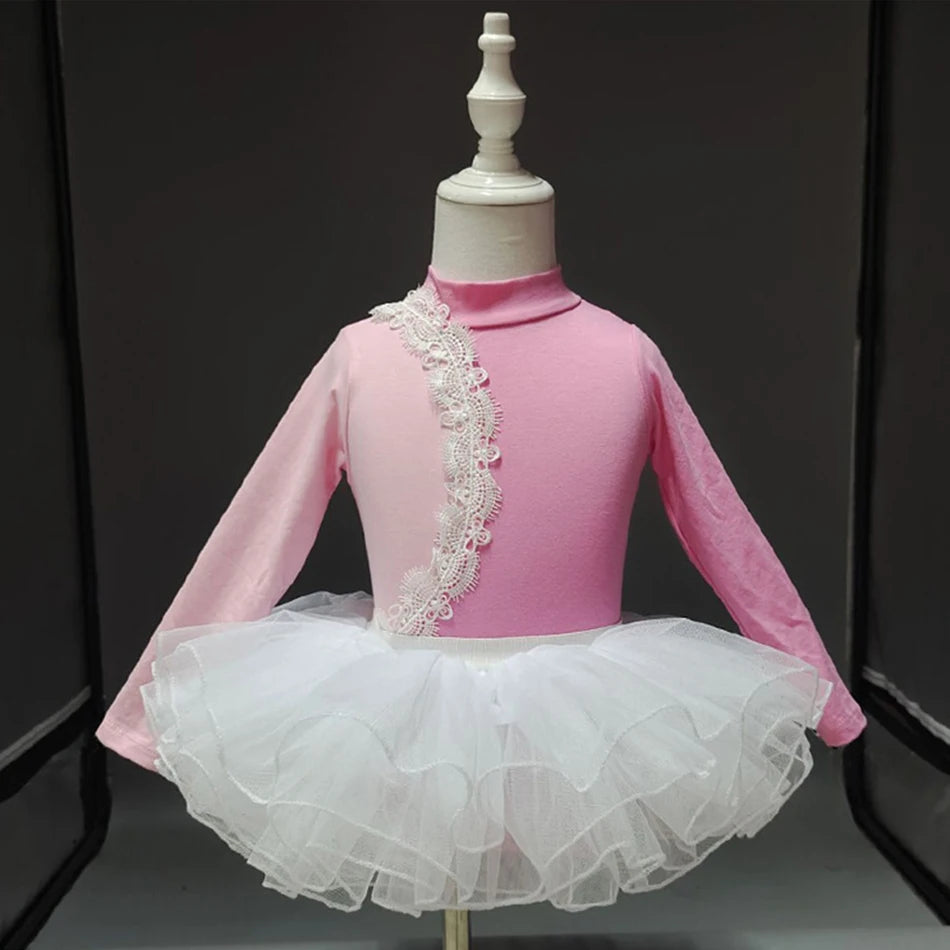 Girls Long Sleeve Ballet Dress Kids Ballet Leotard Tutu Skirt Gymnastics Dance Costume