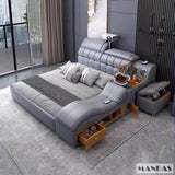 MANBAS Luxury King Size Genuine Leather Smart Bed with Massage, Storage, USB & Projector thumbnail 15