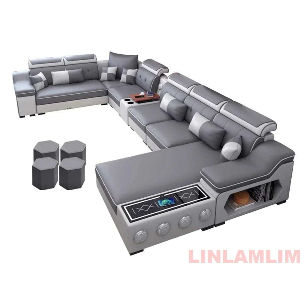 Linlamlim Modern Sectional Sofa Set with Chaise Lounge, Bluetooth Speakers & USB Charging Ports