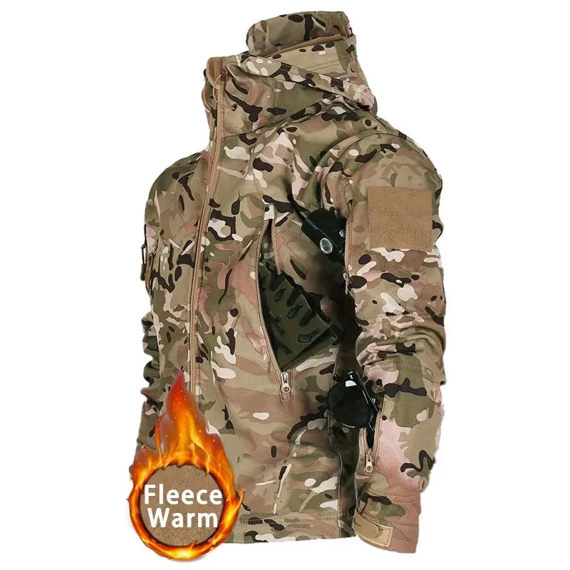 Men’s Tactical Camouflage Softshell Jacket – Windproof, Waterproof, and Thermal Outdoor Training Coat