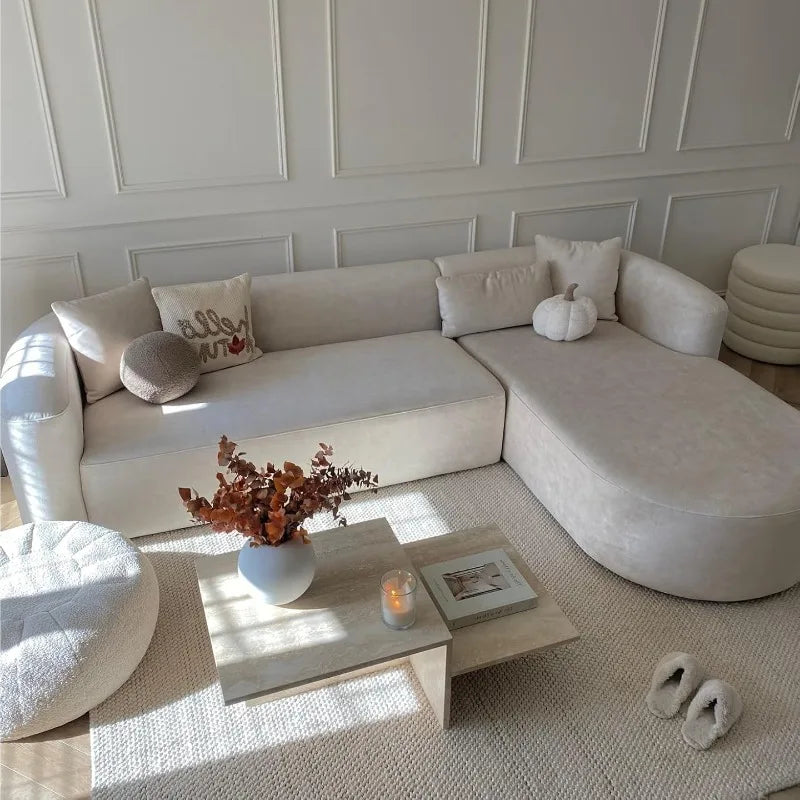European Minimalist Luxury Living Room Sofa - Comfortable L-Shaped Velvet Sectional for Small Apartments