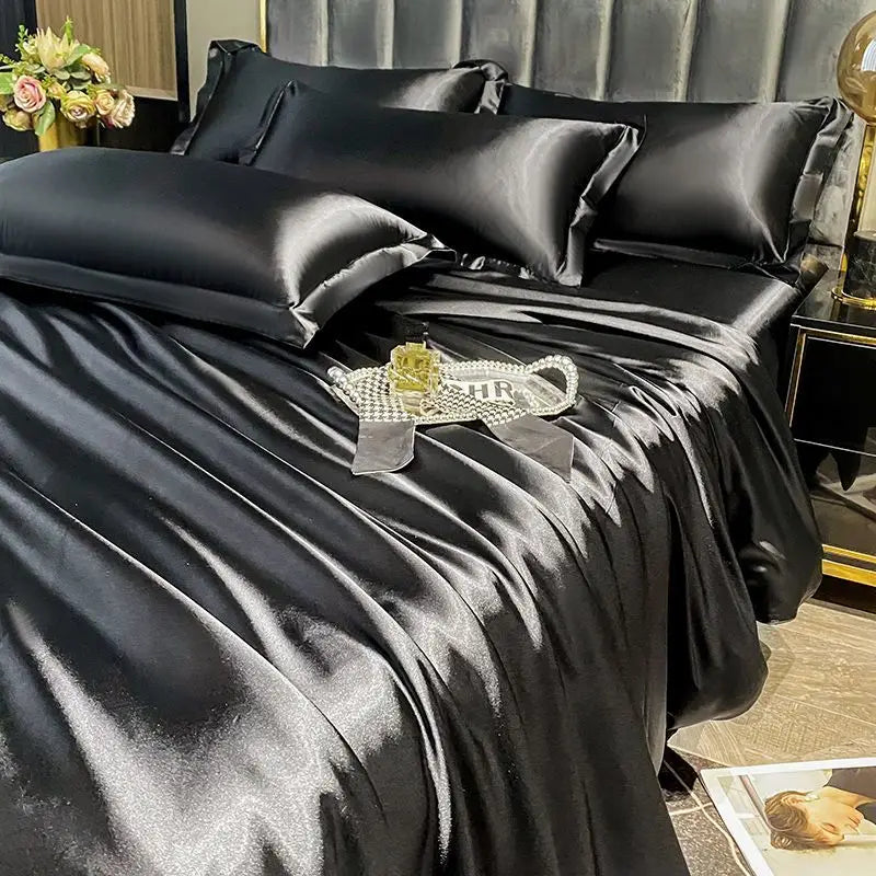 Nordic Silk Rayon Bedding Set 3/4/5 Piece Duvet Cover Bed Sheet Pillowcase Solid Luxury Twin Full Queen King Family Size