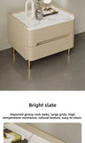 Luxury Modern Nightstand with Drawer, Glossy Marble Top, Gold Metal Legs, Faux Leather Bedside Table thumbnail 10