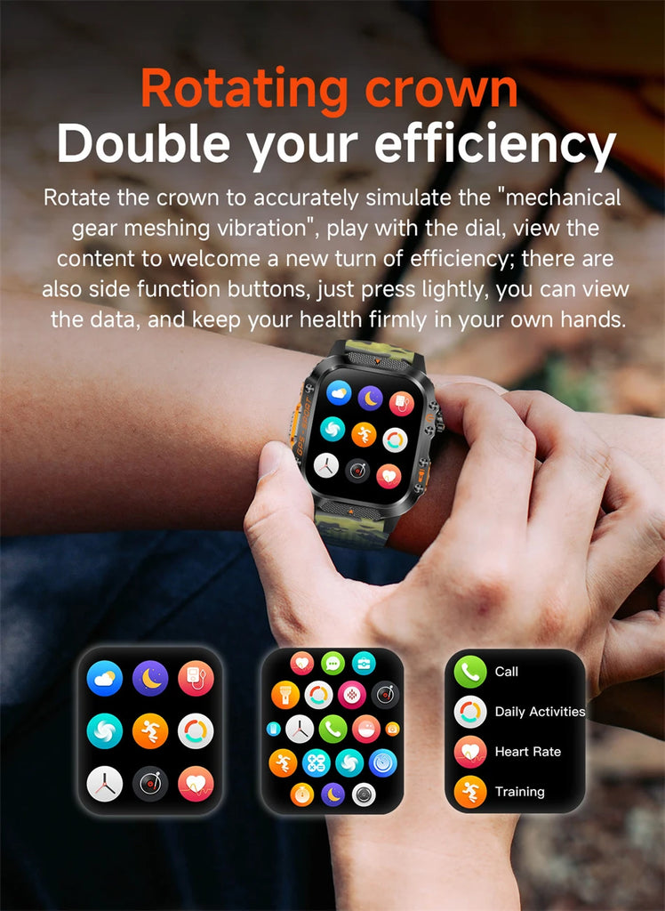 Military-Grade GPS Smartwatch for Men – 2.01” AMOLED, Bluetooth Calling, 3ATM Waterproof, 100+ Sports, 540mAh Battery