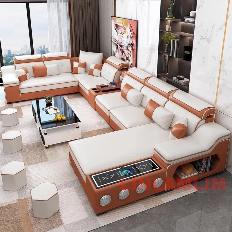 Linlamlim Modern Sectional Sofa Set with Chaise Lounge, Bluetooth Speakers & USB Charging Ports