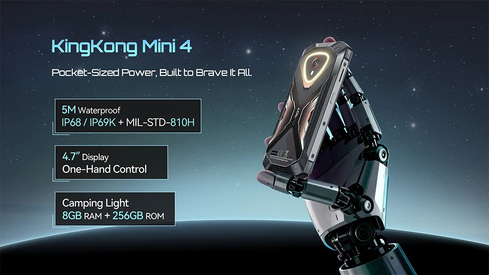Cubot KingKong MINI 4 Rugged Smartphone 4.7" Android 15, Up to 20GB RAM + 256GB ROM, 48MP Camera, 4700mAh, NFC, IP68/IP69K, Mini Cellphone