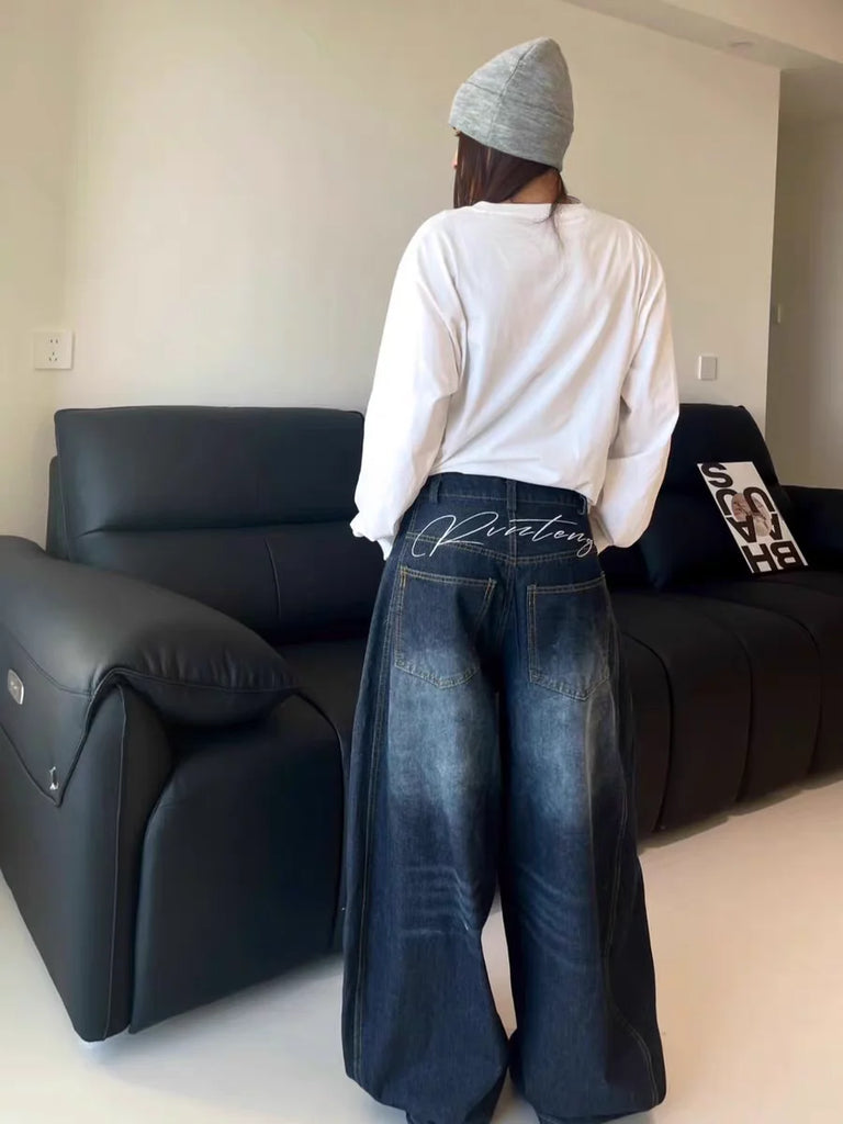 Womens Y2K Loose Baggy Cargo Jeans – High Waist Wide Leg Vintage Style
