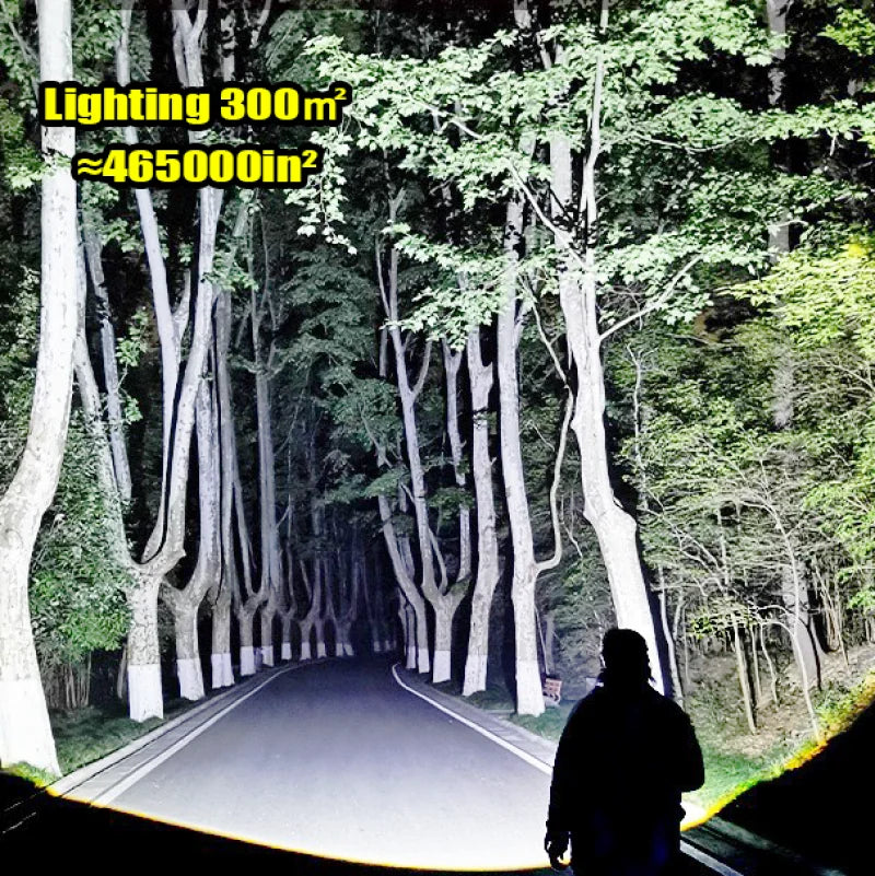 UltraBright™ 1500W Rechargeable LED Flashlight – 6,000M Long Range Tactical Torch (Built-in Power Bank)