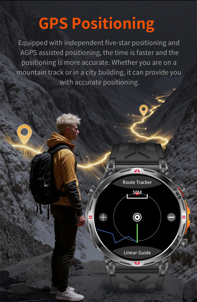 Outdoor Sports Smartwatch for Men – GPS, 1.56-inch AMOLED, 5ATM Waterproof, 650mAh Battery, Compass & HD Call