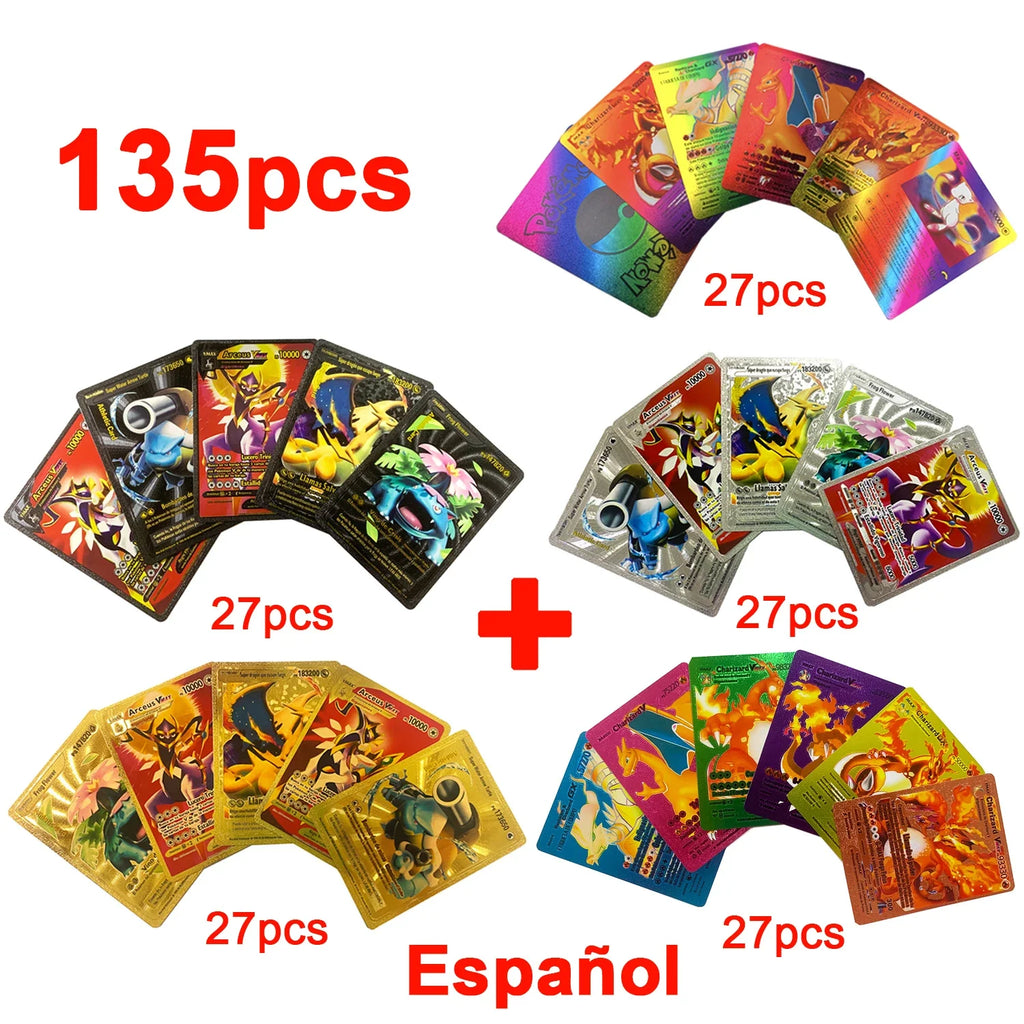 Pokemon VMAX & GX Gold Foil Flash Cards – Pikachu, Charizard, Multilingual Game Battle Collection