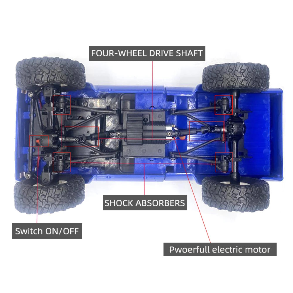 WPL C24-1 1:16 Scale 4WD RC Rock Crawler Truck with LED Lights – 2.4G Remote Control Off-Road Buggy