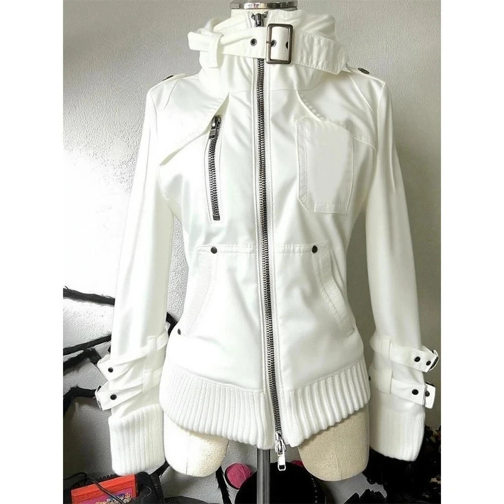 Spring Retro Faux Fur Coat for Women – Vintage 2000s Harajuku Gothic Punk Jean Parka