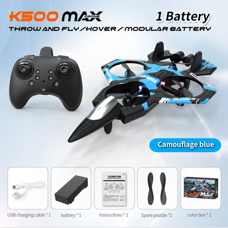 K500 MAX 2.4G Remote Control Fighter Jet Drone with Screen & 360° Rolls