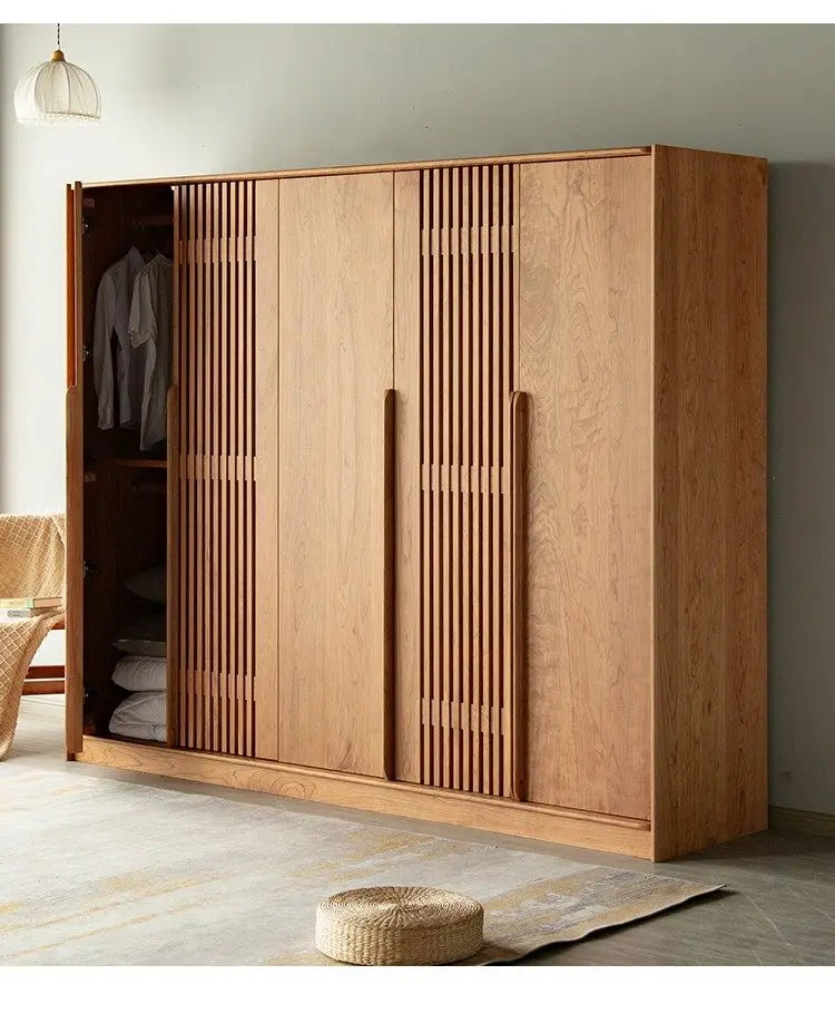 Luxury Modern Wooden Wardrobe with Sliding Doors and Storage Drawers – Nordic Style Bedroom Closet Furniture