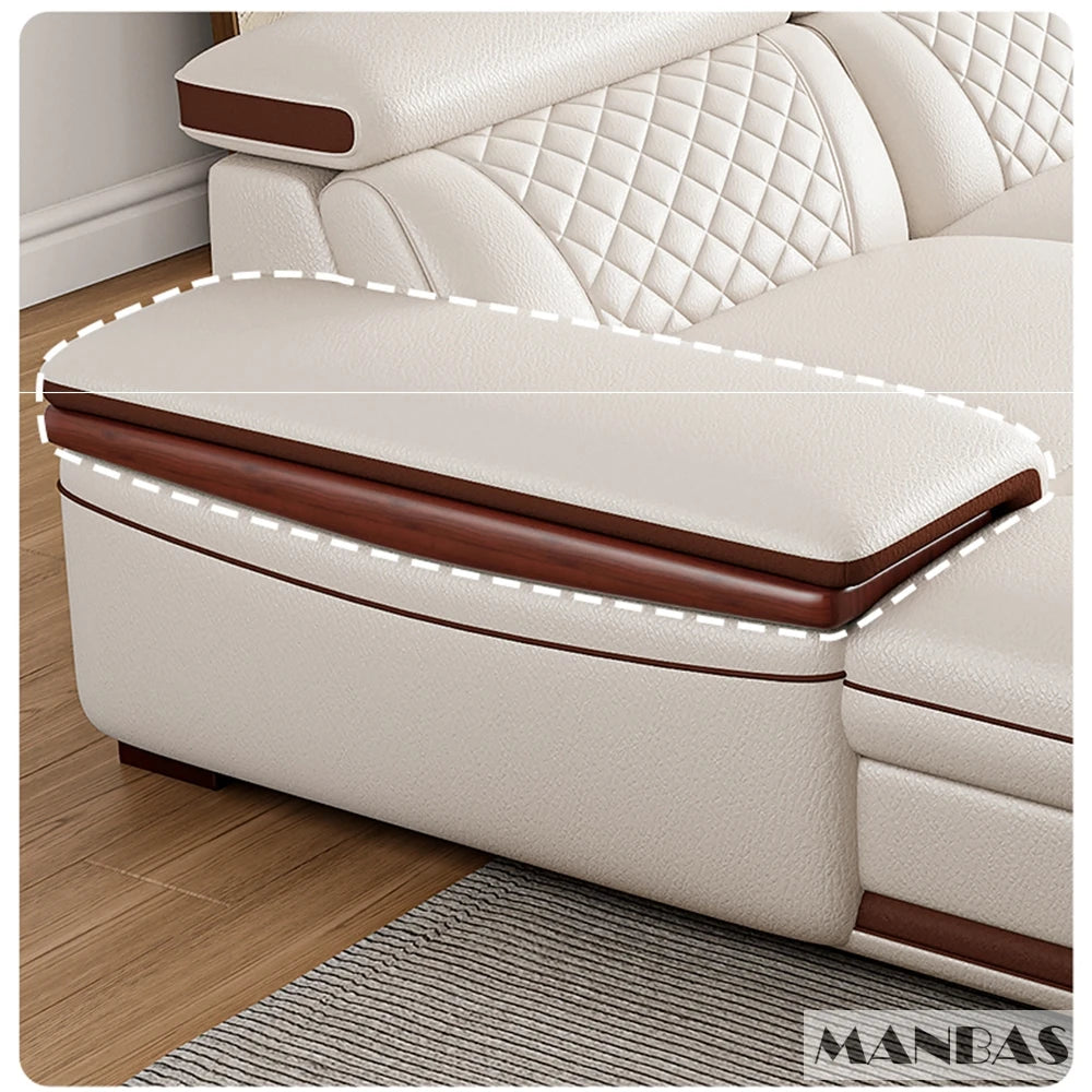 MINGDIBAO Italian Genuine Leather L-Shaped Sofa Set with Adjustable Headrests, Bluetooth Speaker & Wireless Charging