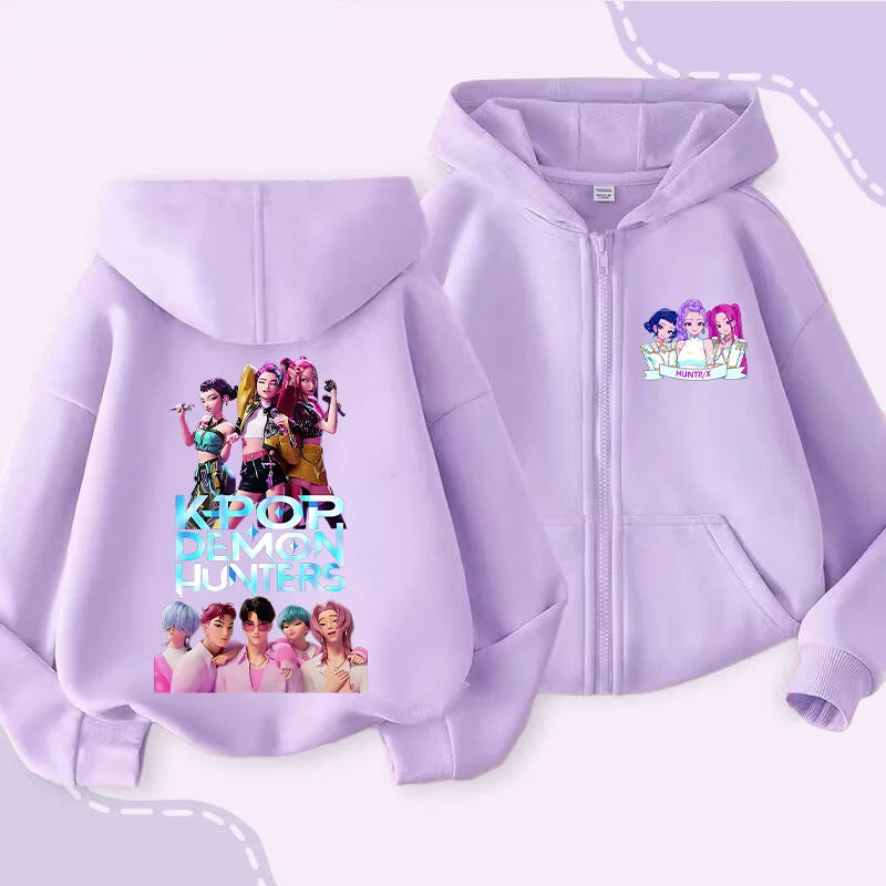 Movie Kpop Demon Hunters Zipper Hoodie for Kids – Unisex Sweatshirt for Girls & Boys