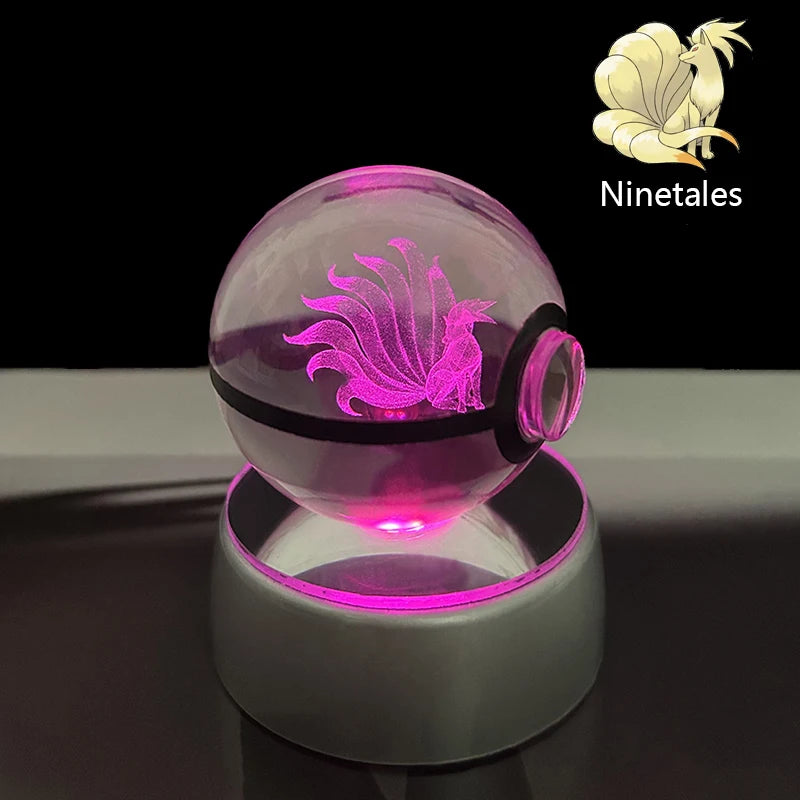 Pokemon 5cm Crystal Ball 3D LED Night Light – Pikachu, Charizard, Gengar & Eevee Gift Model