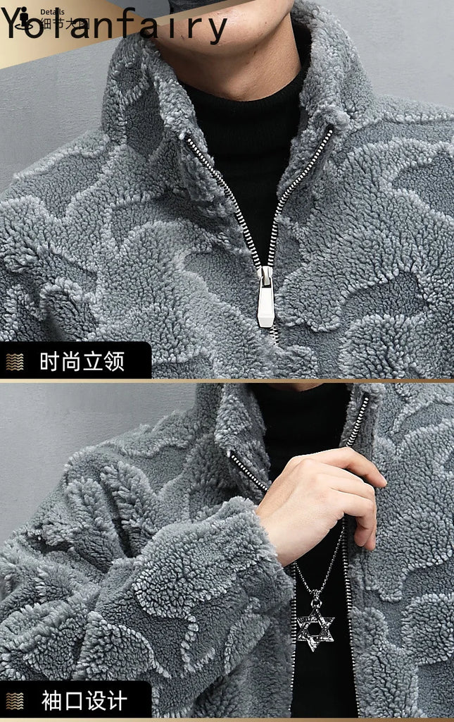 Nature Wool Men’s Real Fur Shearling Coat – Winter Leather Jacket, Loose Fit, Short Style