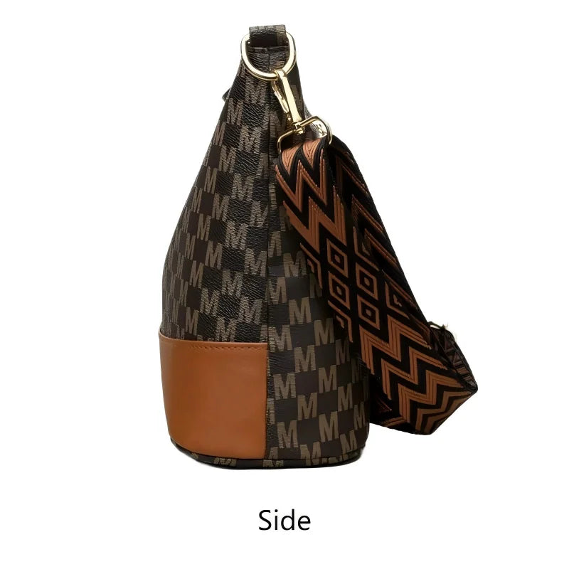 Retro M Letter Crossbody Handbag for Women – PU Leather Bucket Style Messenger Bag