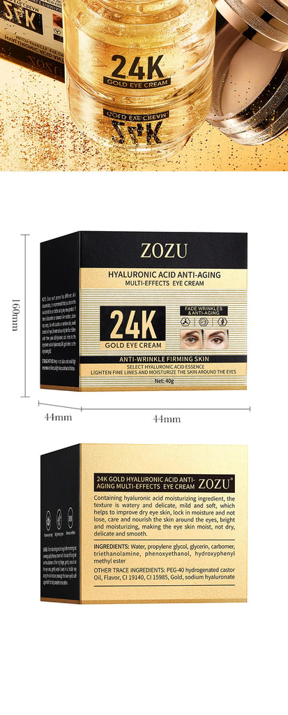 24K Gold Hyaluronic Acid Eye Cream – Anti Dark Circles, Puffiness & Firming Treatment 30ml