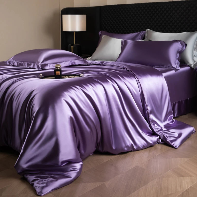 Silk Bed Sheets Set Luxury Bedding with Duvet Cover, Fitted/Flat Sheet & Pillowcases – King, Queen, Full, Twin