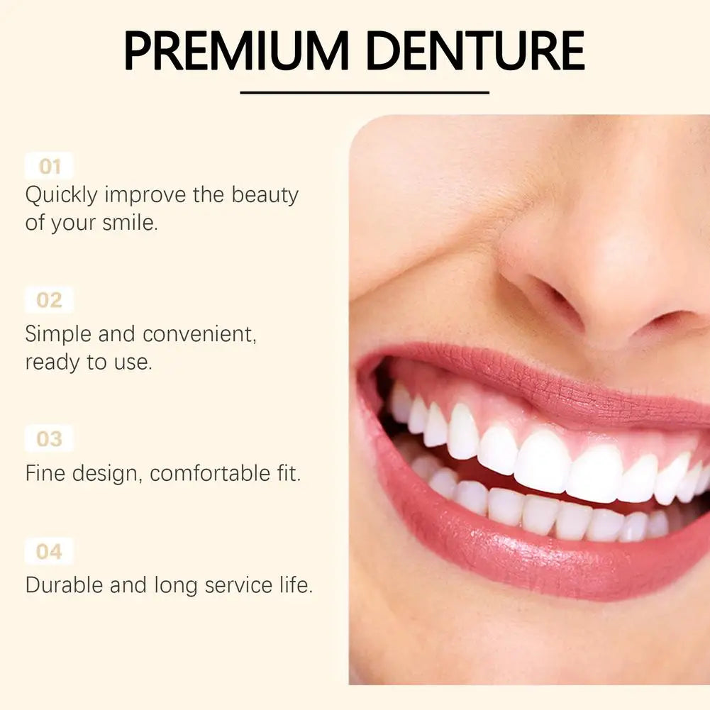 Full Denture Fake Teeth Set with Silicone Upper & Lower Veneers – Natural Fit Smile Kit with Adhesive Gel